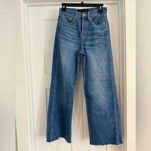 Veronica Beard Taylor High-Waist Raw-Hem Wide-Leg Jeans